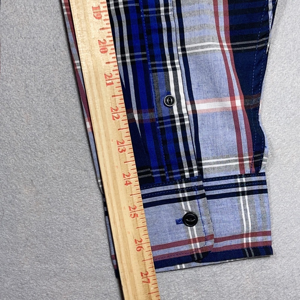 Levis Plaid Button Down Shirt Teen XL Regular Fit Blue White Red Casual Western - Picture 7 of 11